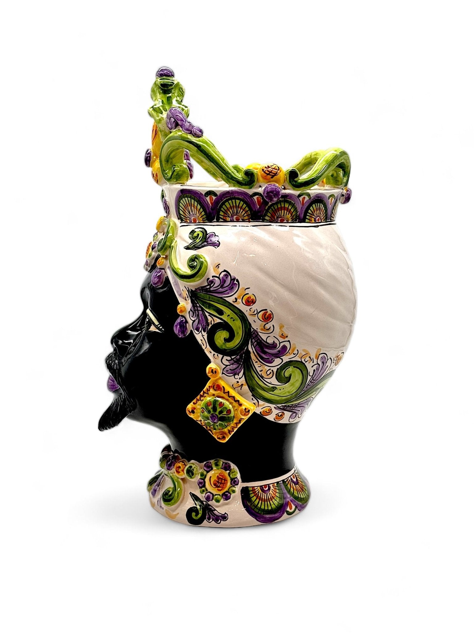Pareja de cabezas de Reyes con corona violeta y verde - moruecoceramicas