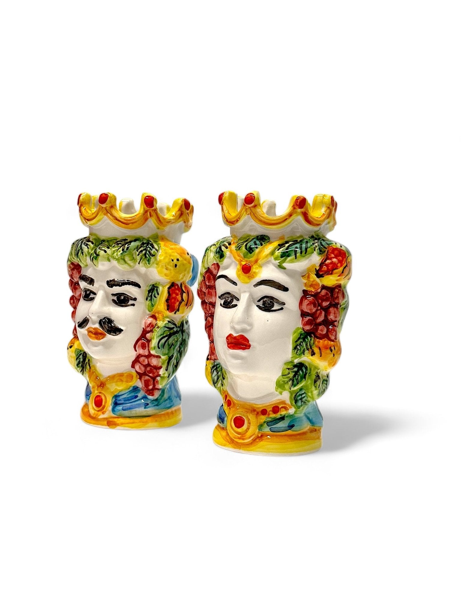 Pareja de cabezas de reyes sicilianos (13x9) cielo - moruecoceramicas