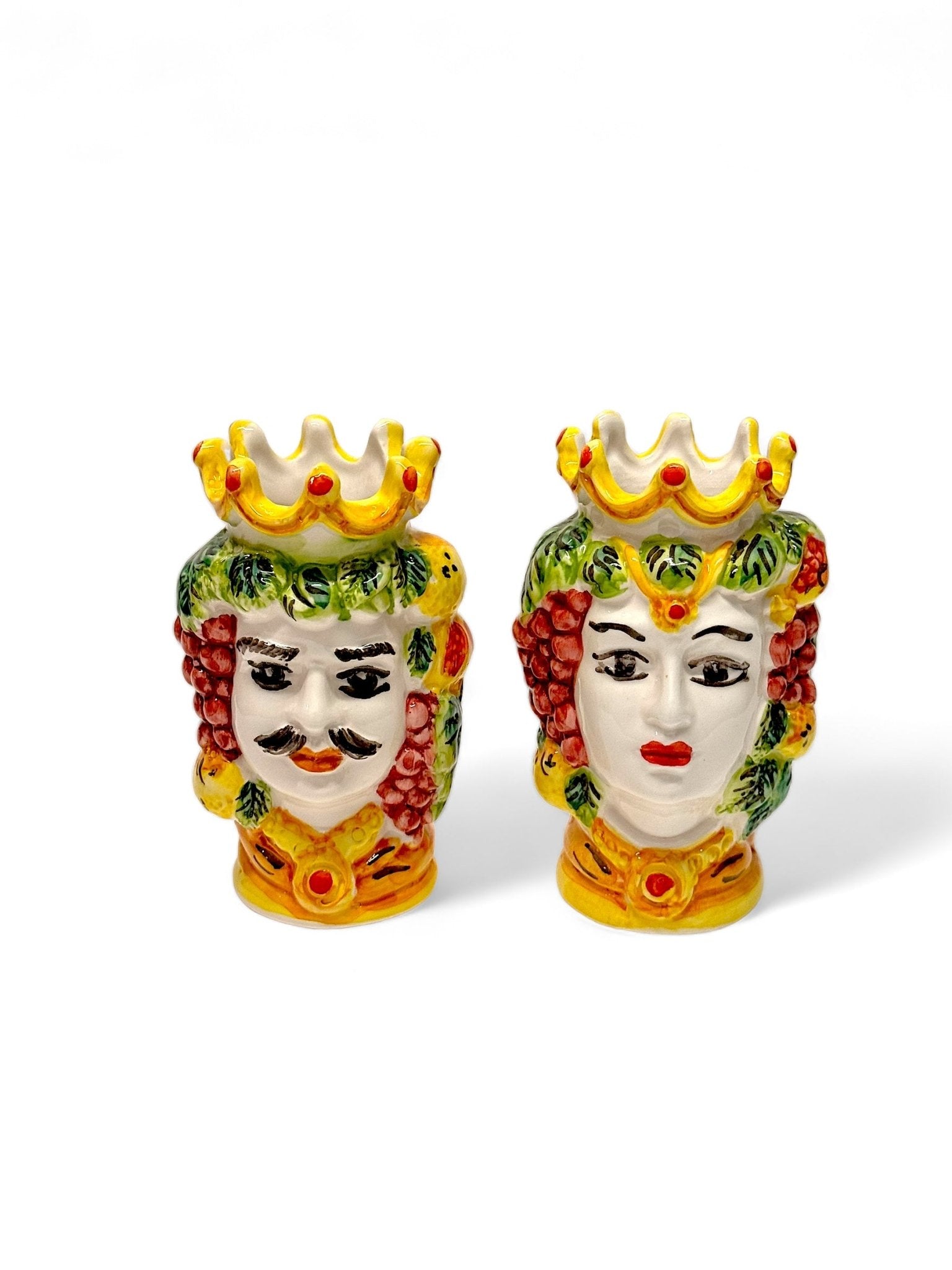 Pareja de cabezas de reyes sicilianos (13x9) naranjas - moruecoceramicas