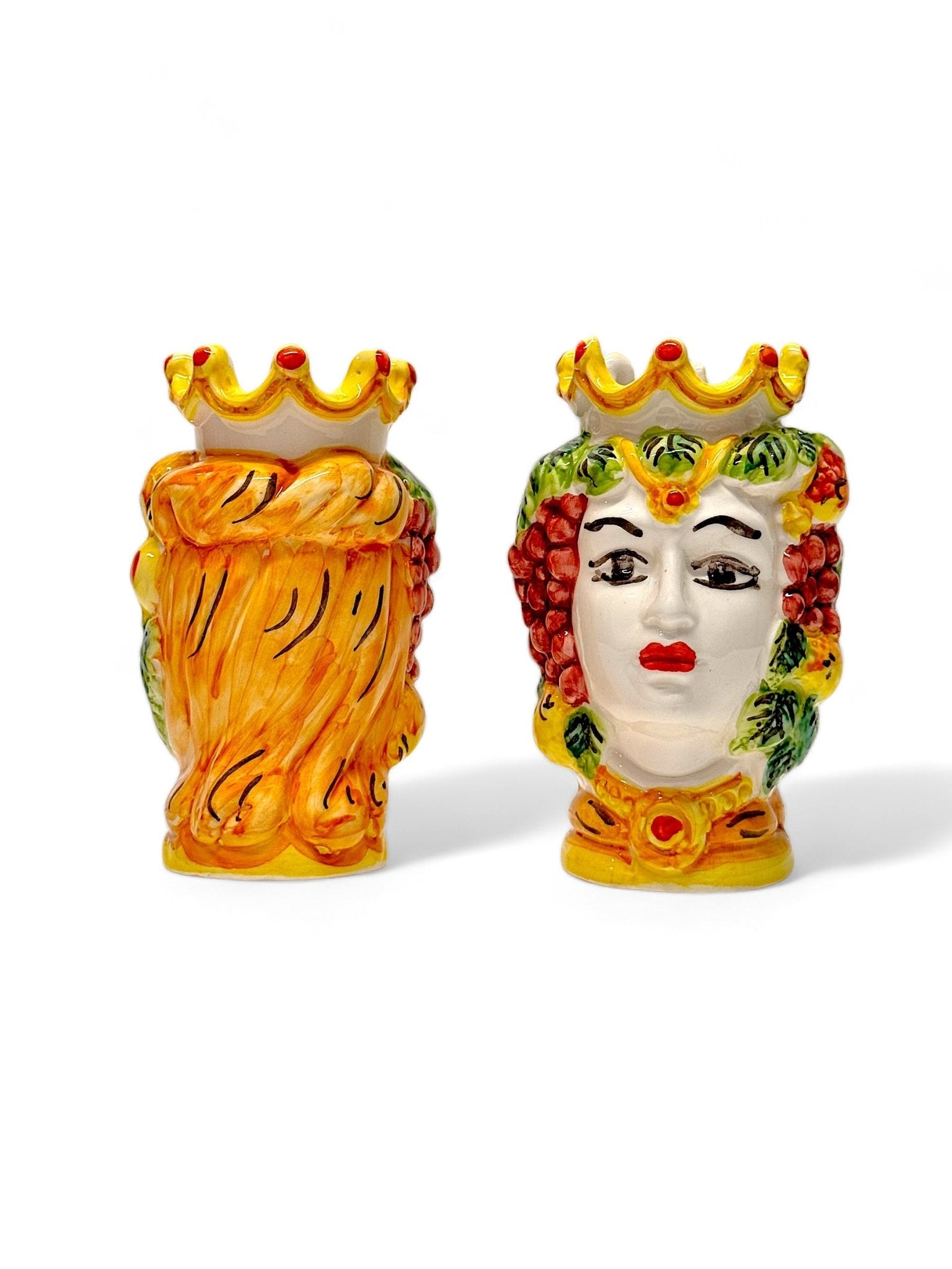 Pareja de cabezas de reyes sicilianos (13x9) naranjas - moruecoceramicas