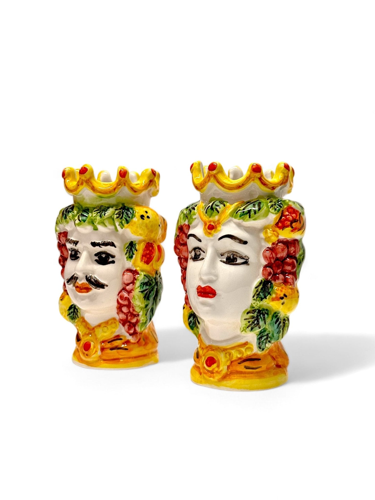 Pareja de cabezas de reyes sicilianos (13x9) naranjas - moruecoceramicas