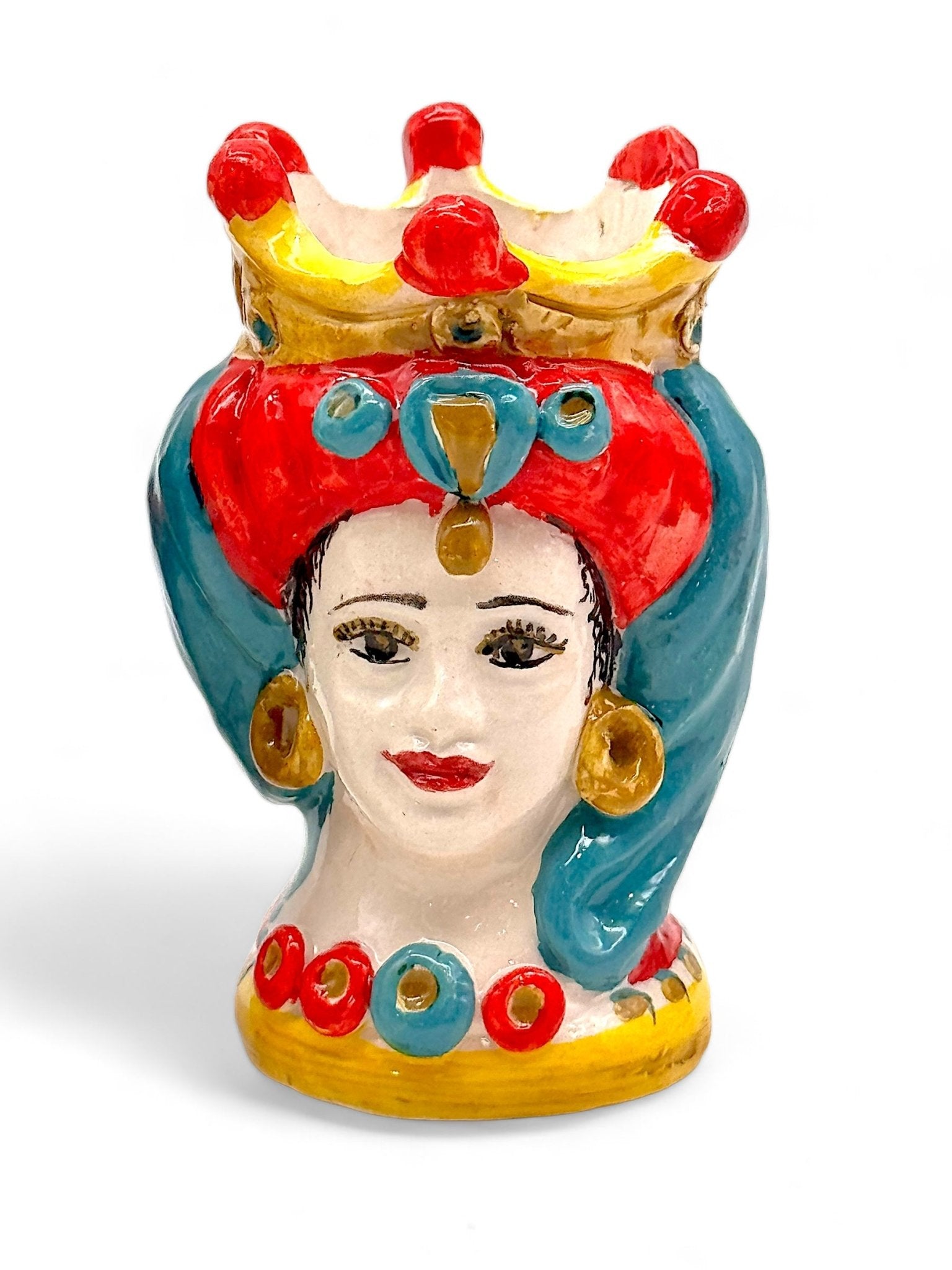 Pareja de cabezas de reyes sicilianos azul - rojo - moruecoceramicas