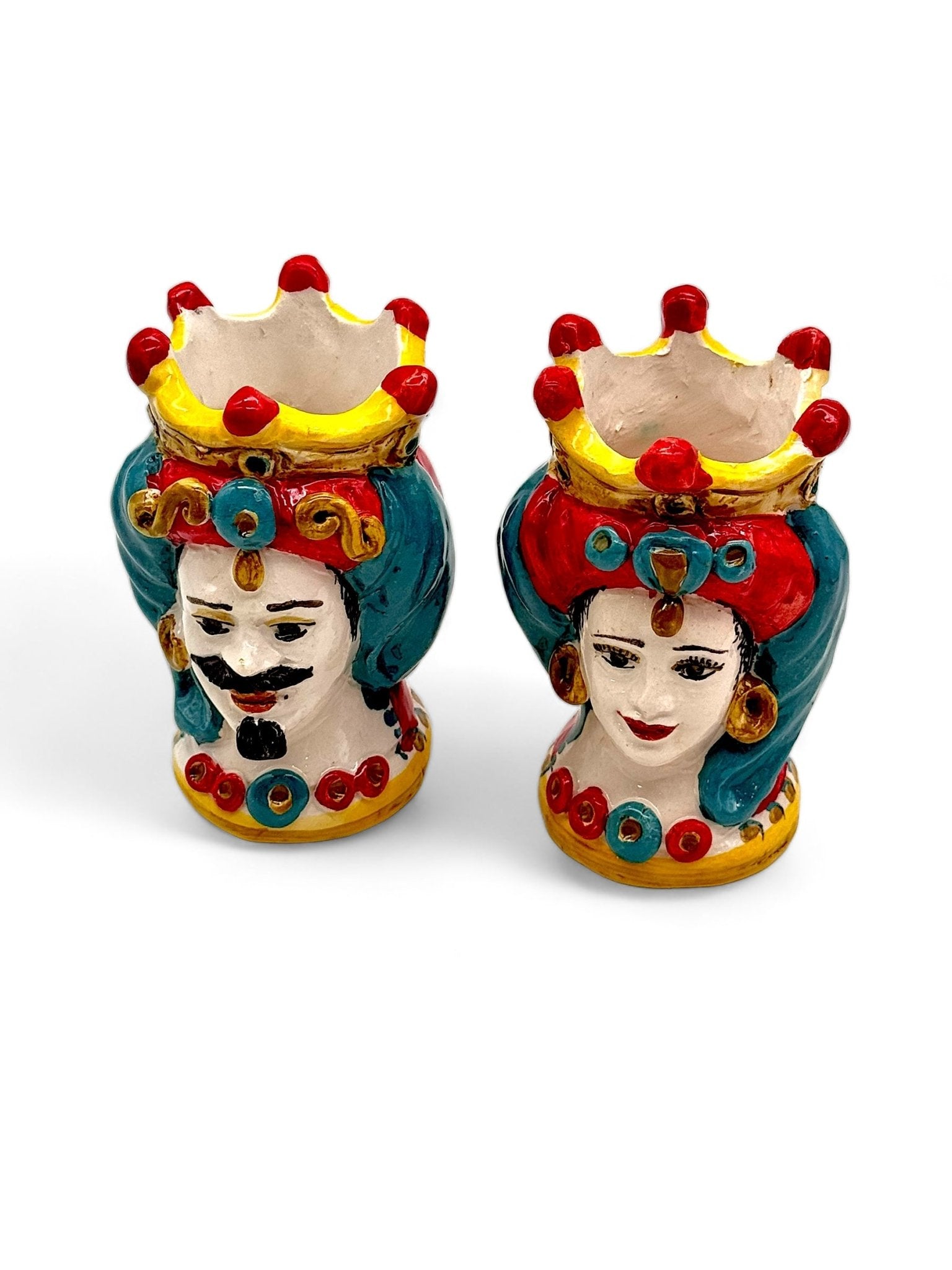 Pareja de cabezas de reyes sicilianos azul - rojo - moruecoceramicas