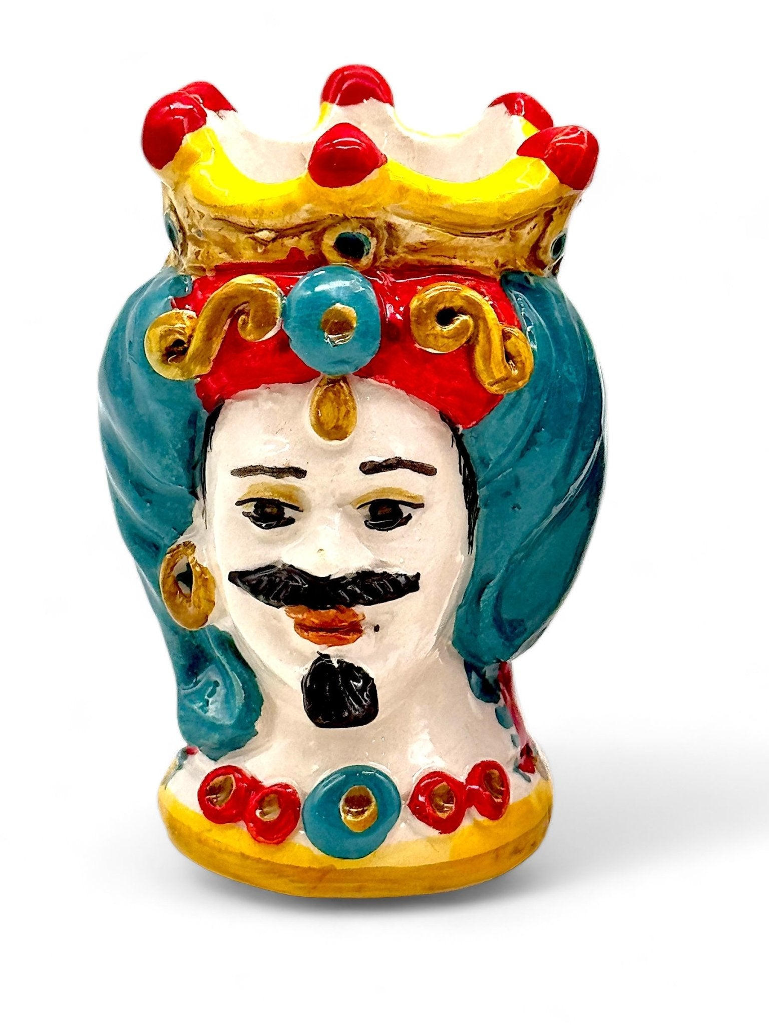 Pareja de cabezas de reyes sicilianos azul - rojo - moruecoceramicas