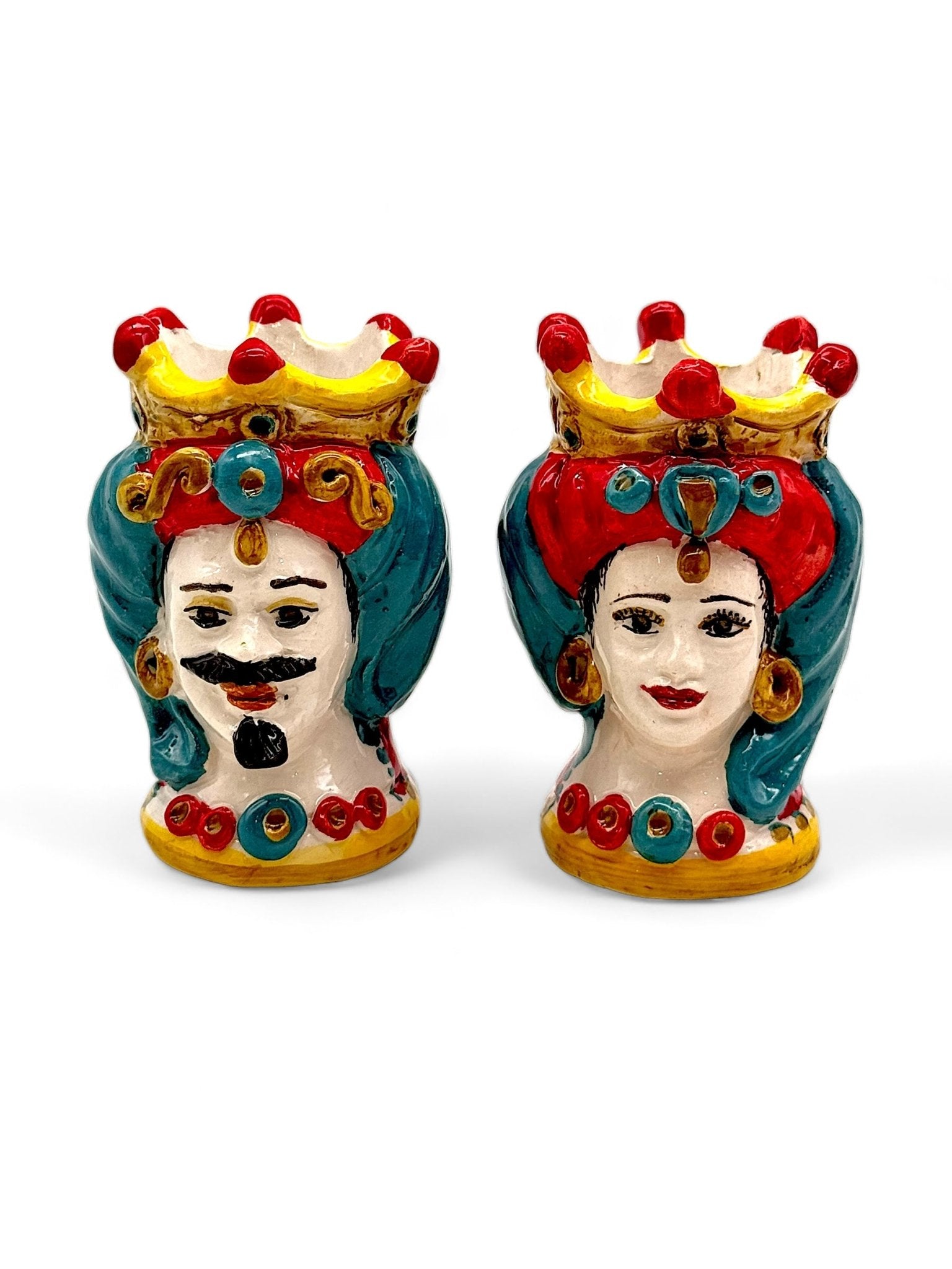 Pareja de cabezas de reyes sicilianos azul - rojo - moruecoceramicas
