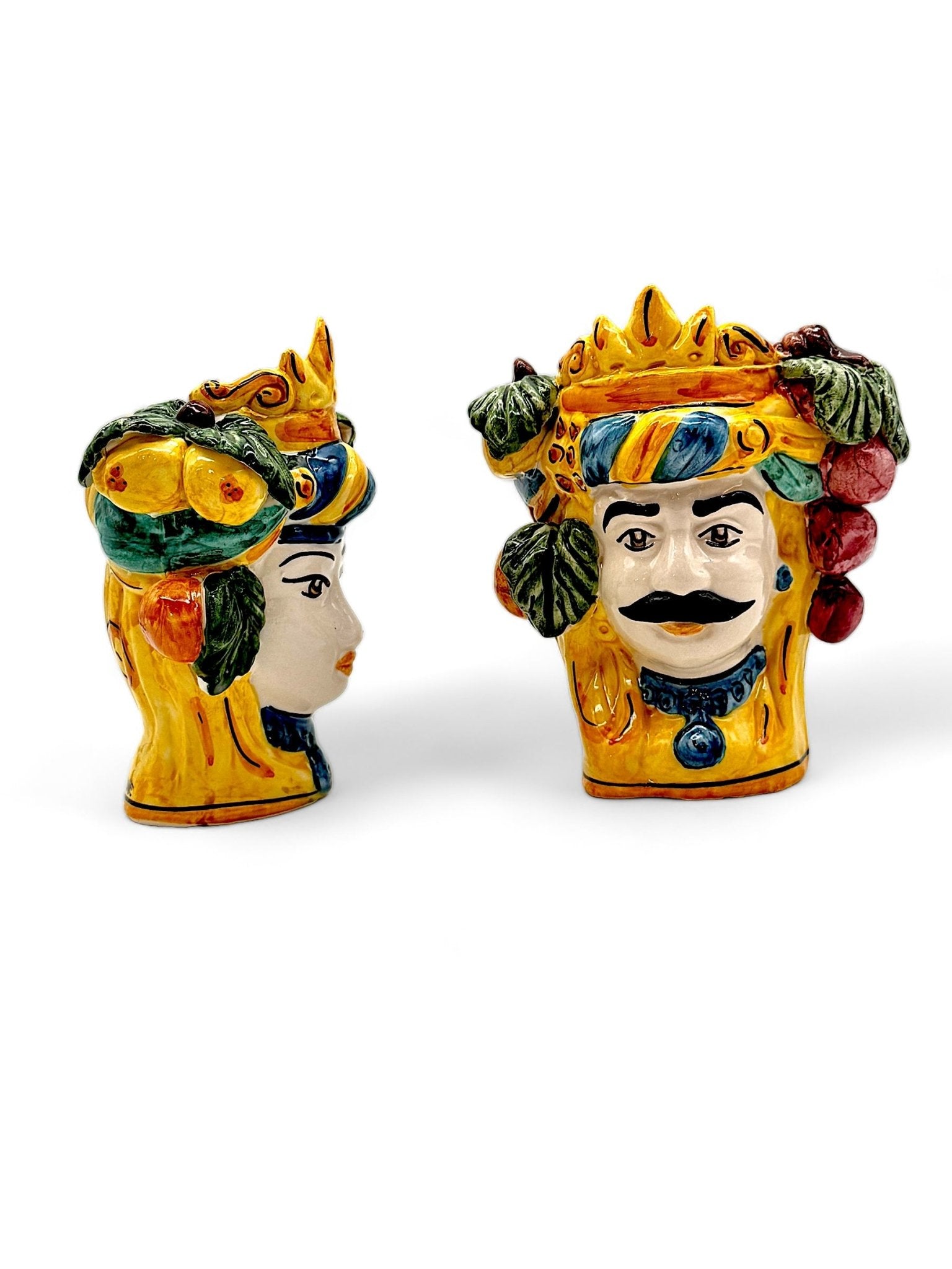 Pareja de cabezas de reyes sicilianos Limones y Uvas - moruecoceramicas