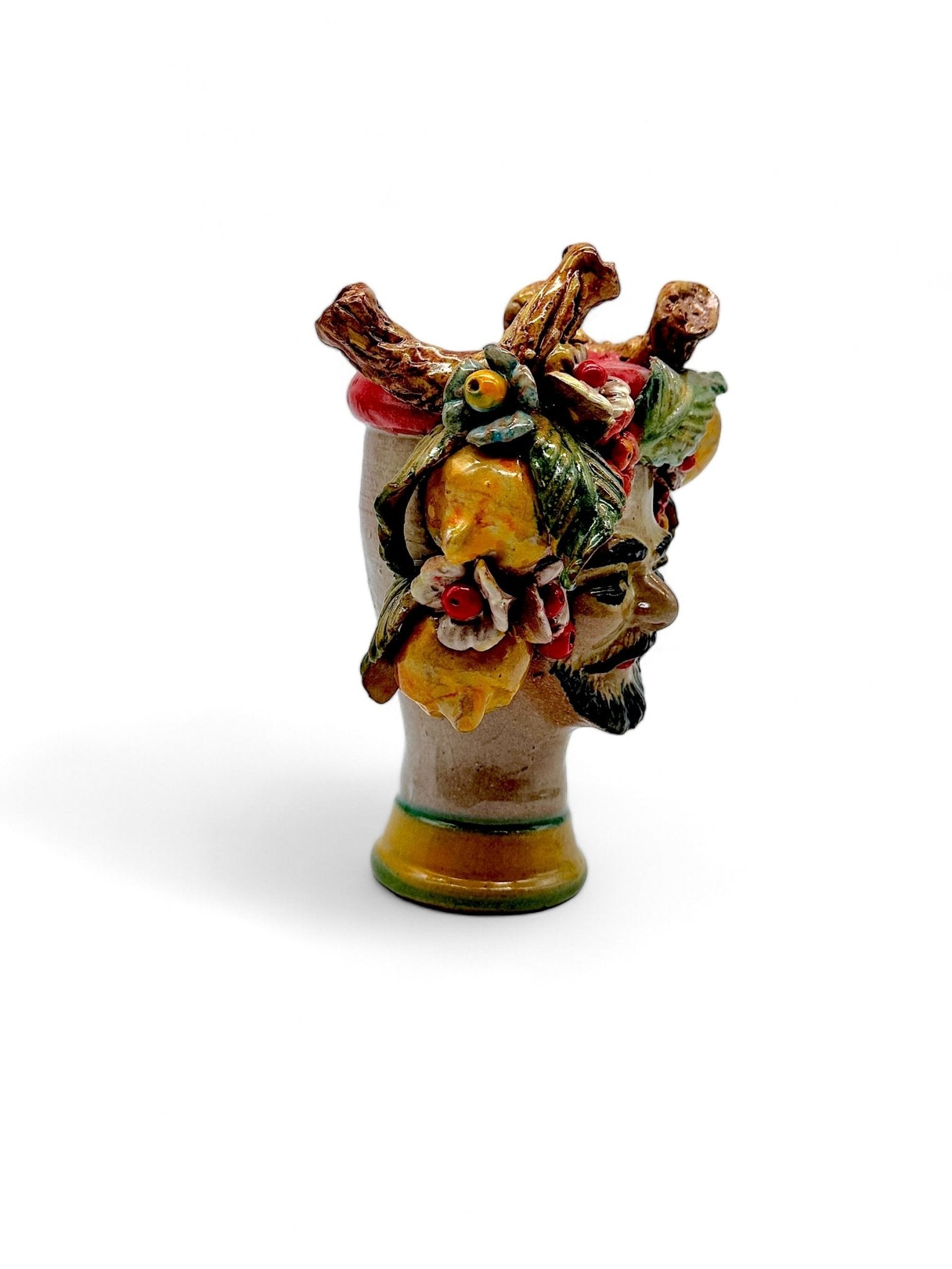 Pareja de Cabezas decoradas con frutas, troncos y flores - Morueco Selección - moruecoceramicas