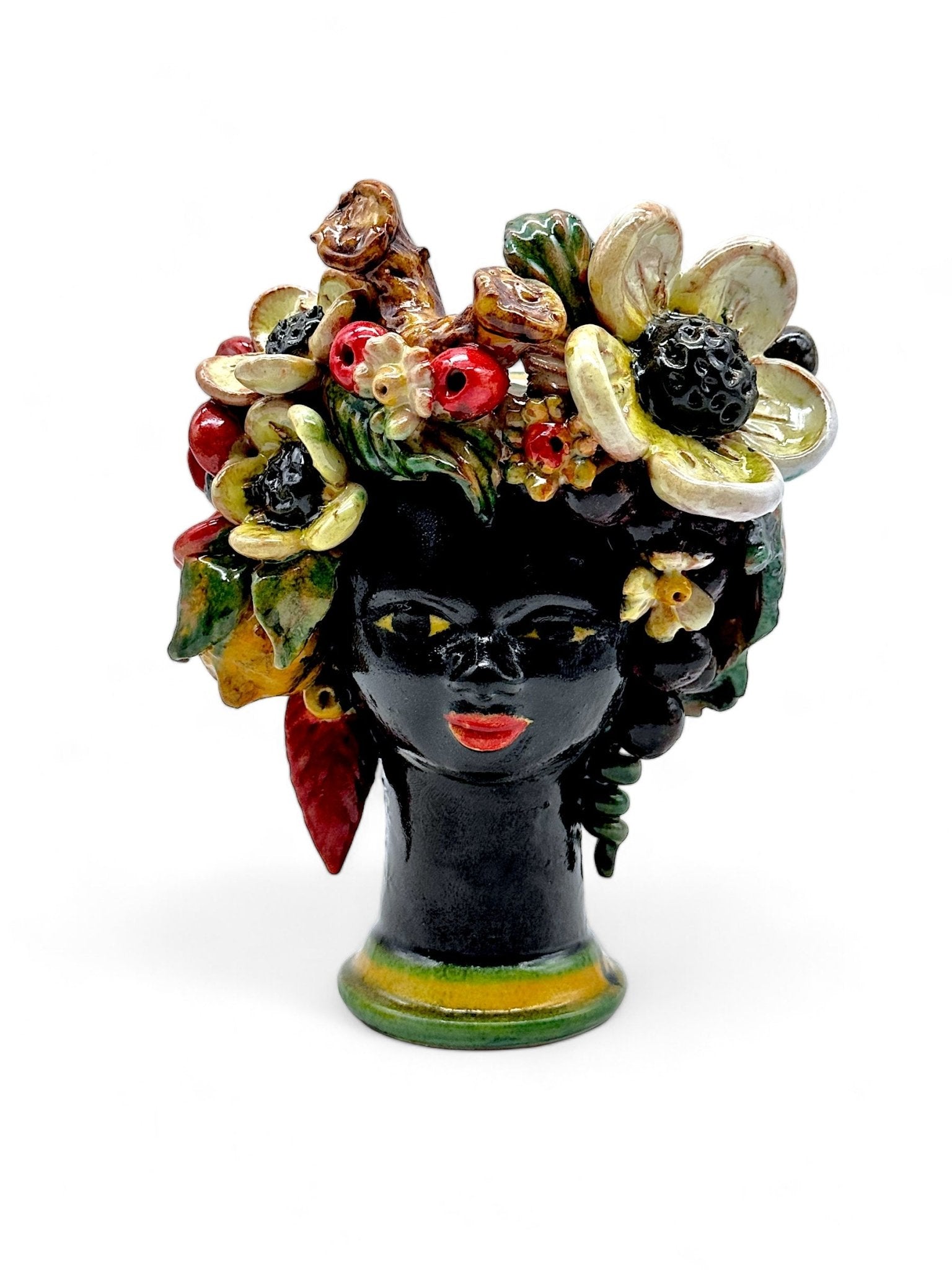Pareja de Cabezas decoradas con frutas, troncos y flores - Morueco Selección - moruecoceramicas