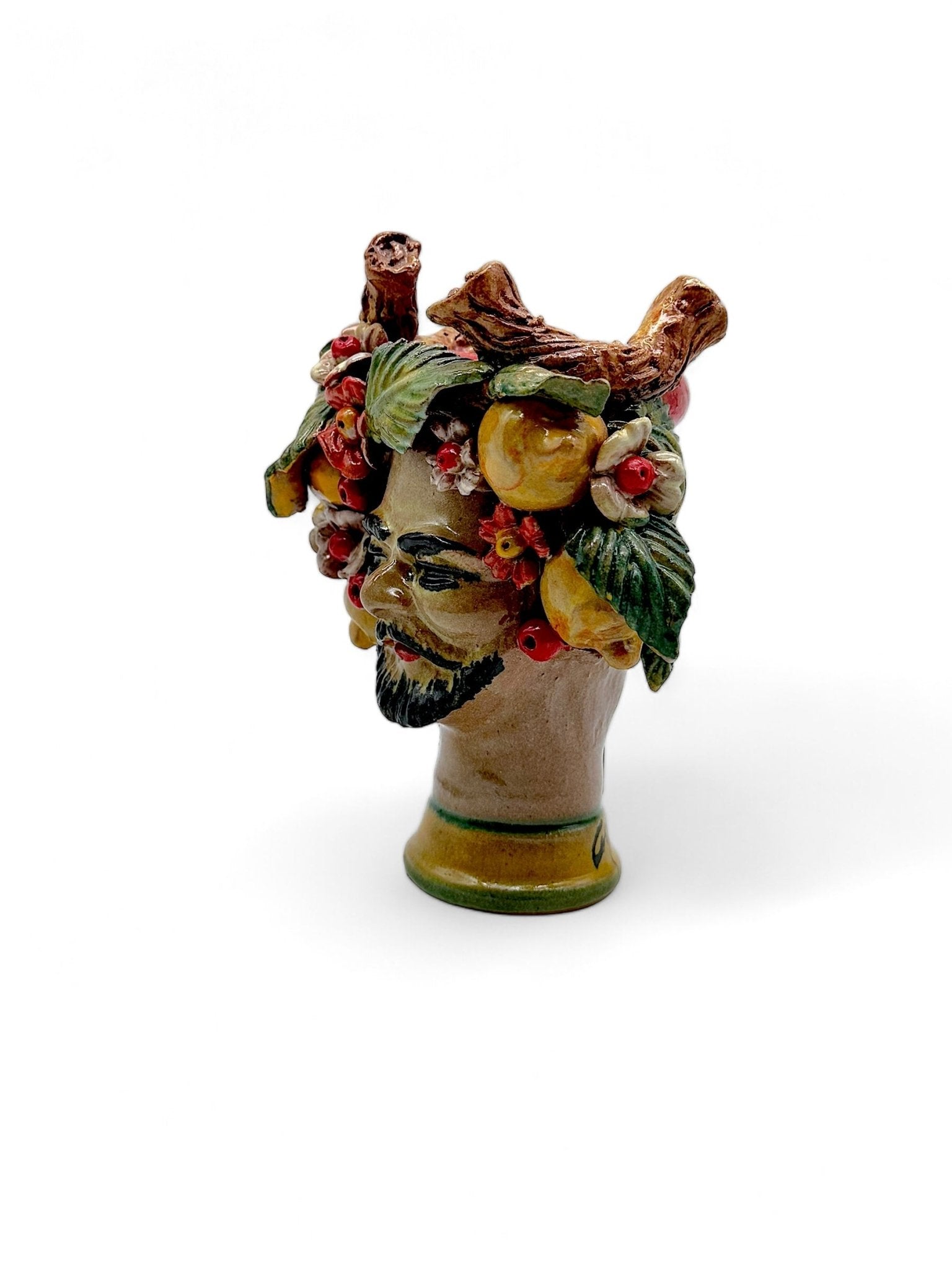 Pareja de Cabezas decoradas con frutas, troncos y flores - Morueco Selección - moruecoceramicas