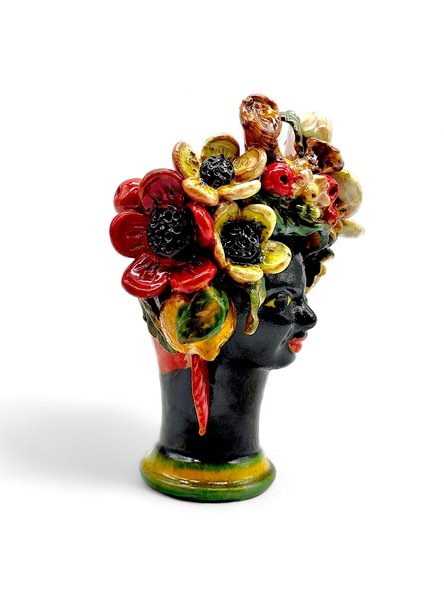 Pareja de Cabezas decoradas con frutas, troncos y flores - Morueco Selección - moruecoceramicas