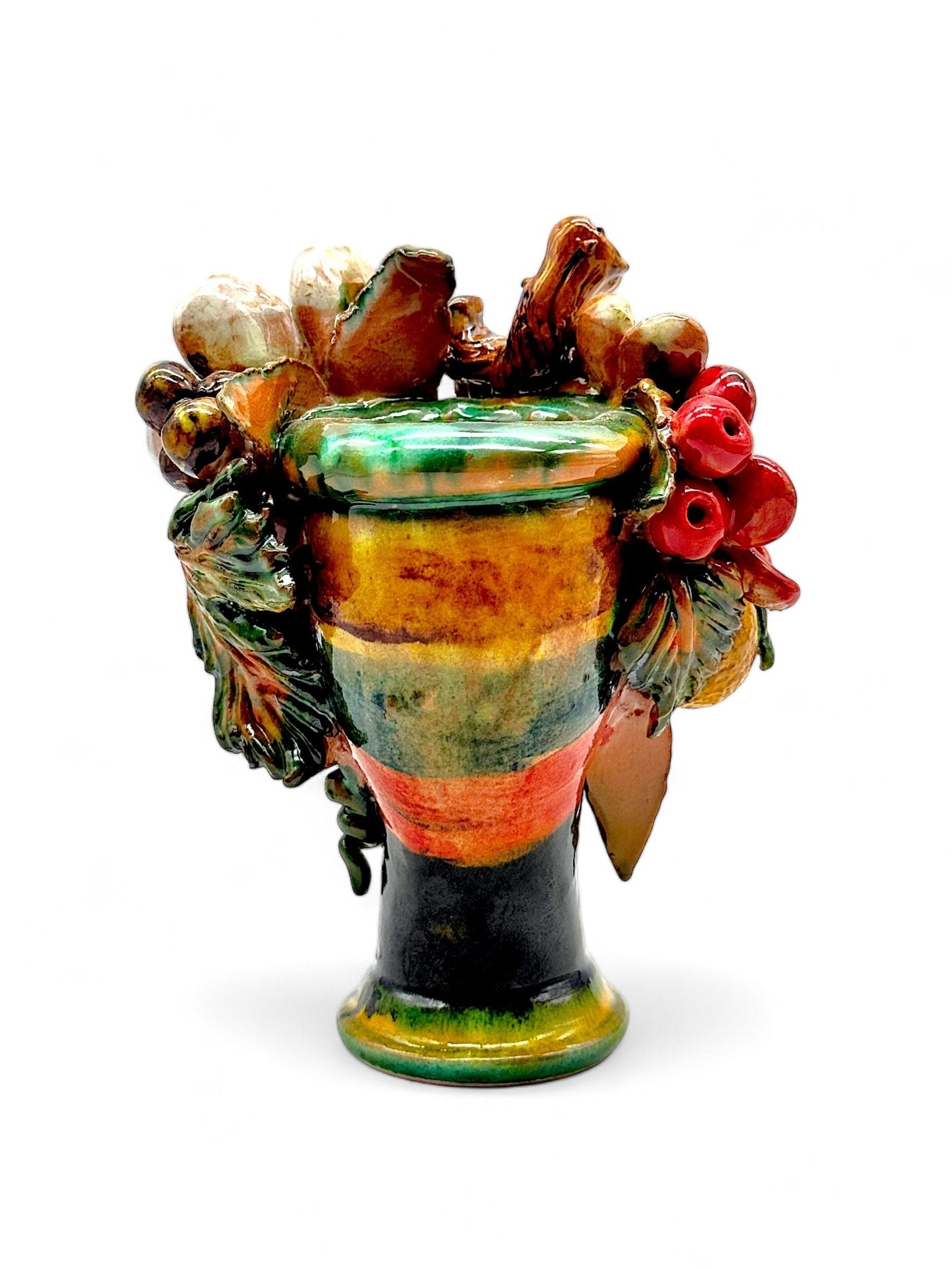 Pareja de Cabezas decoradas con frutas, troncos y flores - Morueco Selección - moruecoceramicas