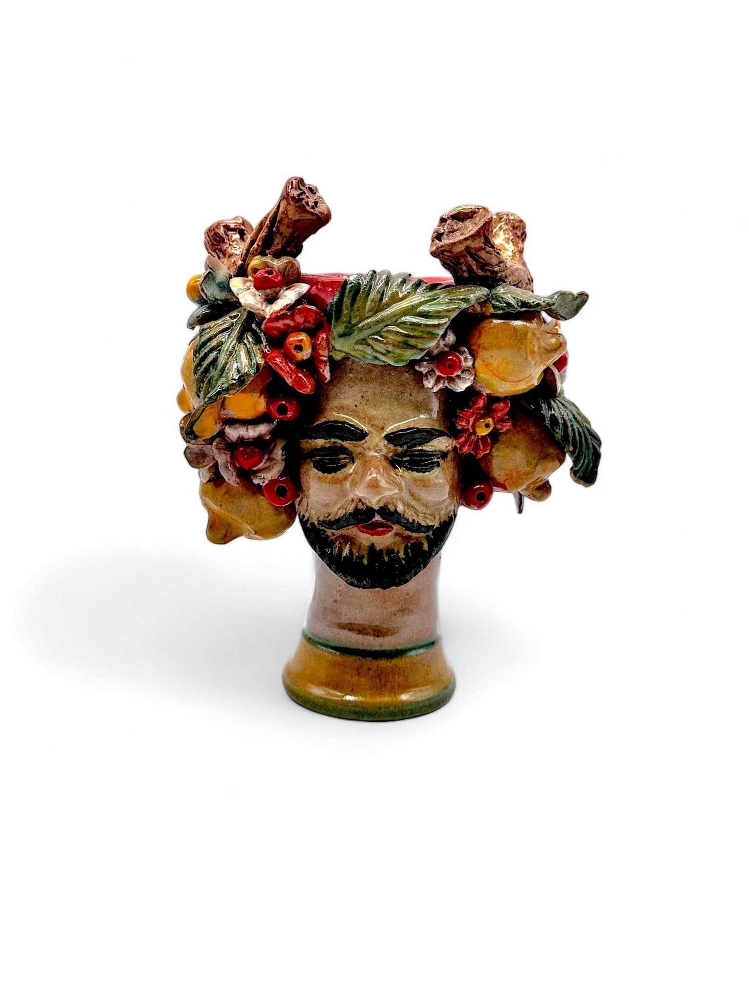 Pareja de Cabezas decoradas con frutas, troncos y flores - Morueco Selección - moruecoceramicas