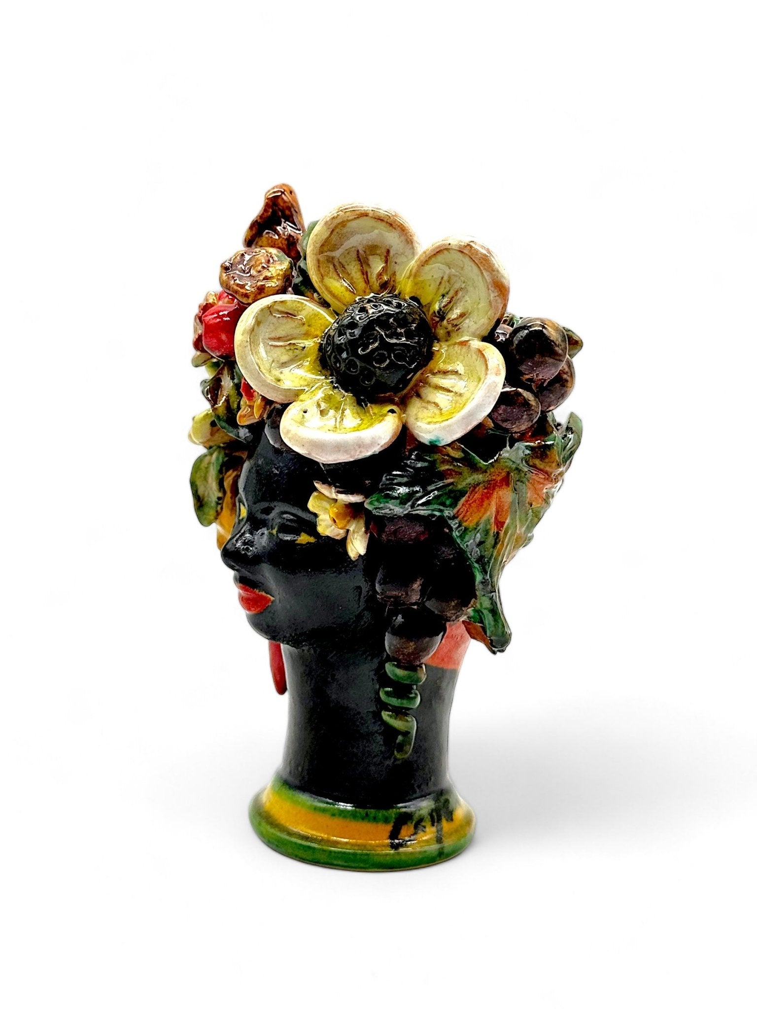 Pareja de Cabezas decoradas con frutas, troncos y flores - Morueco Selección - moruecoceramicas