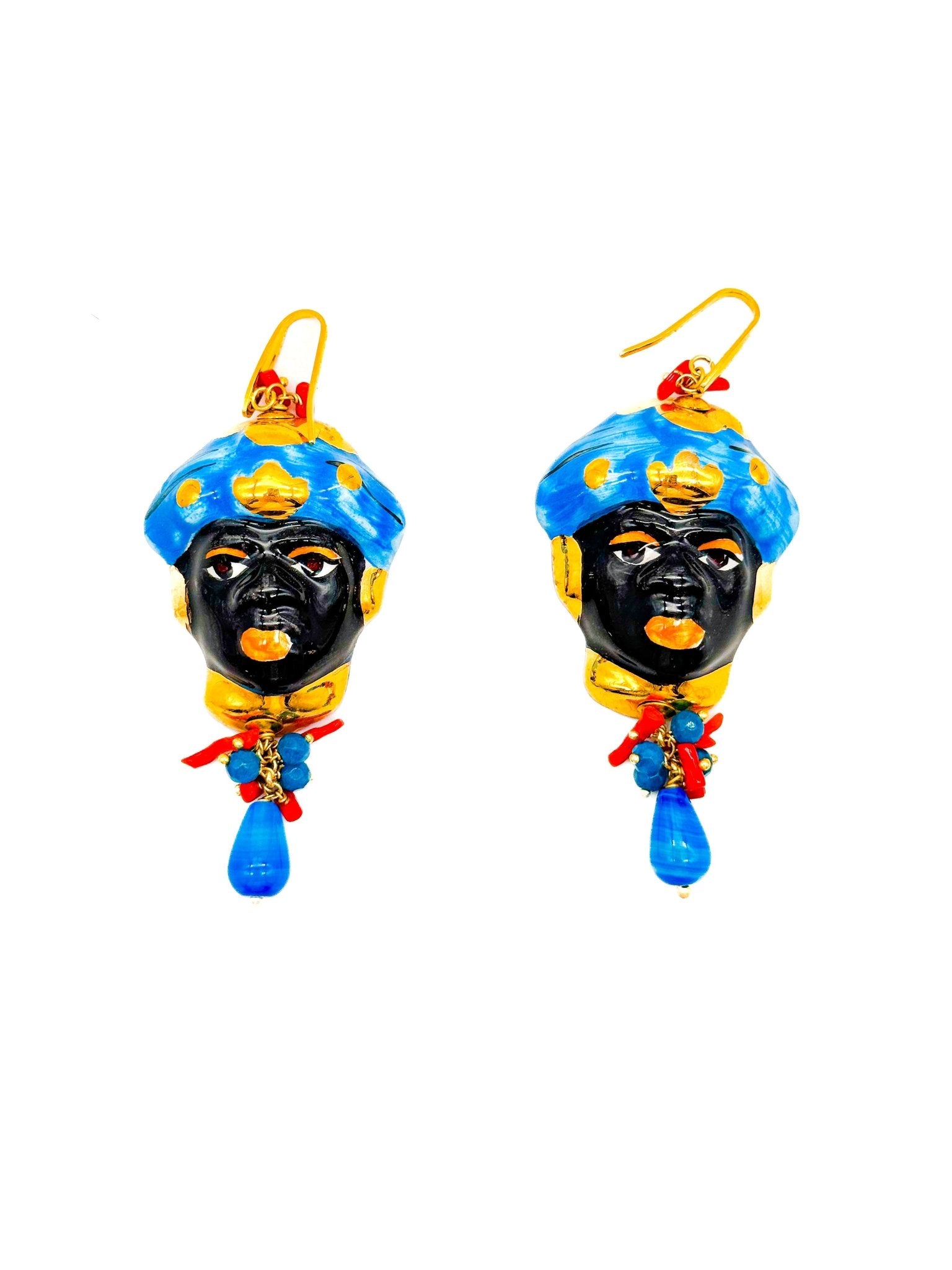 Pendientes Reyes Turbante Azules - moruecoceramicas