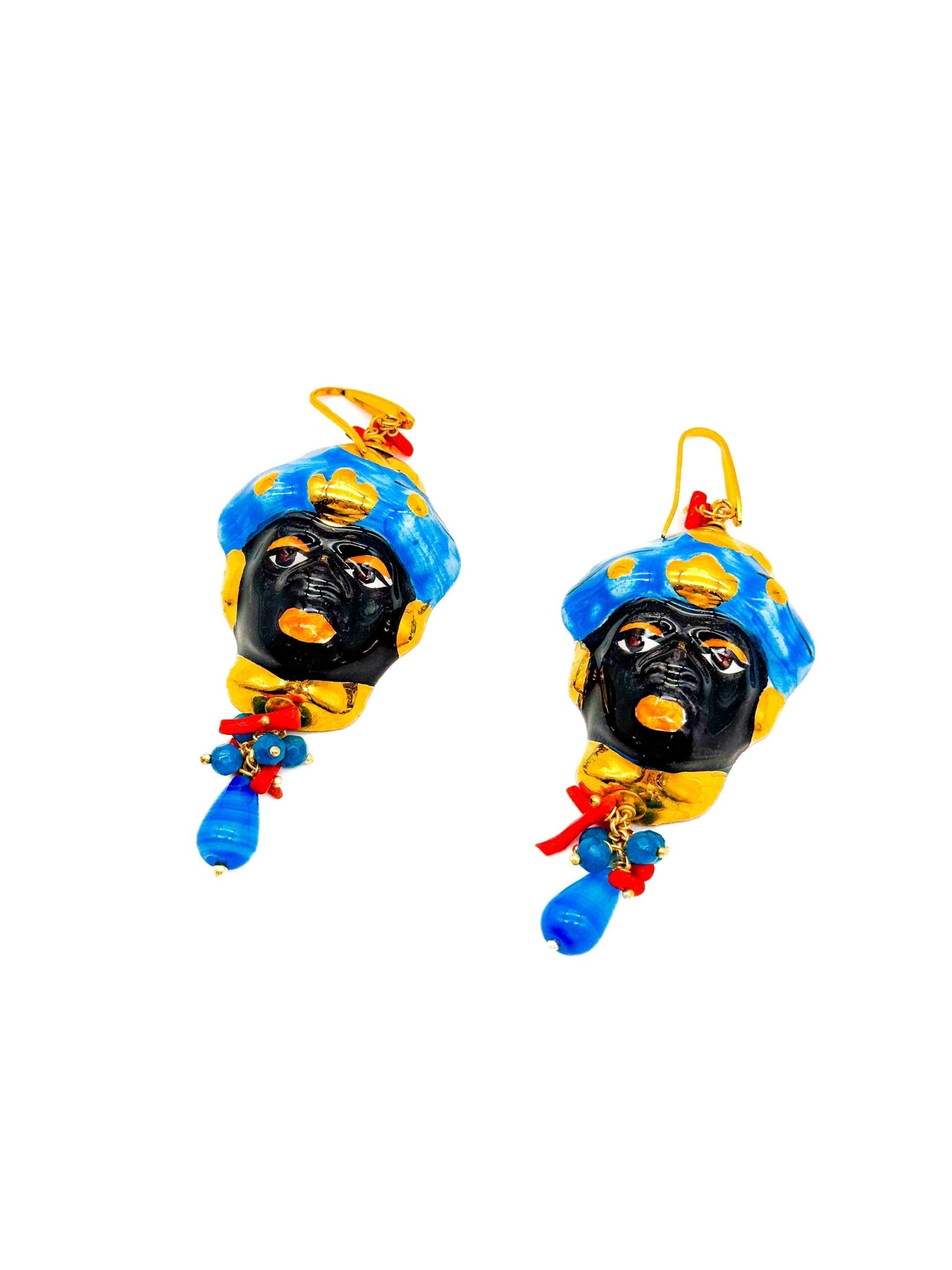 Pendientes Reyes Turbante Azules - moruecoceramicas