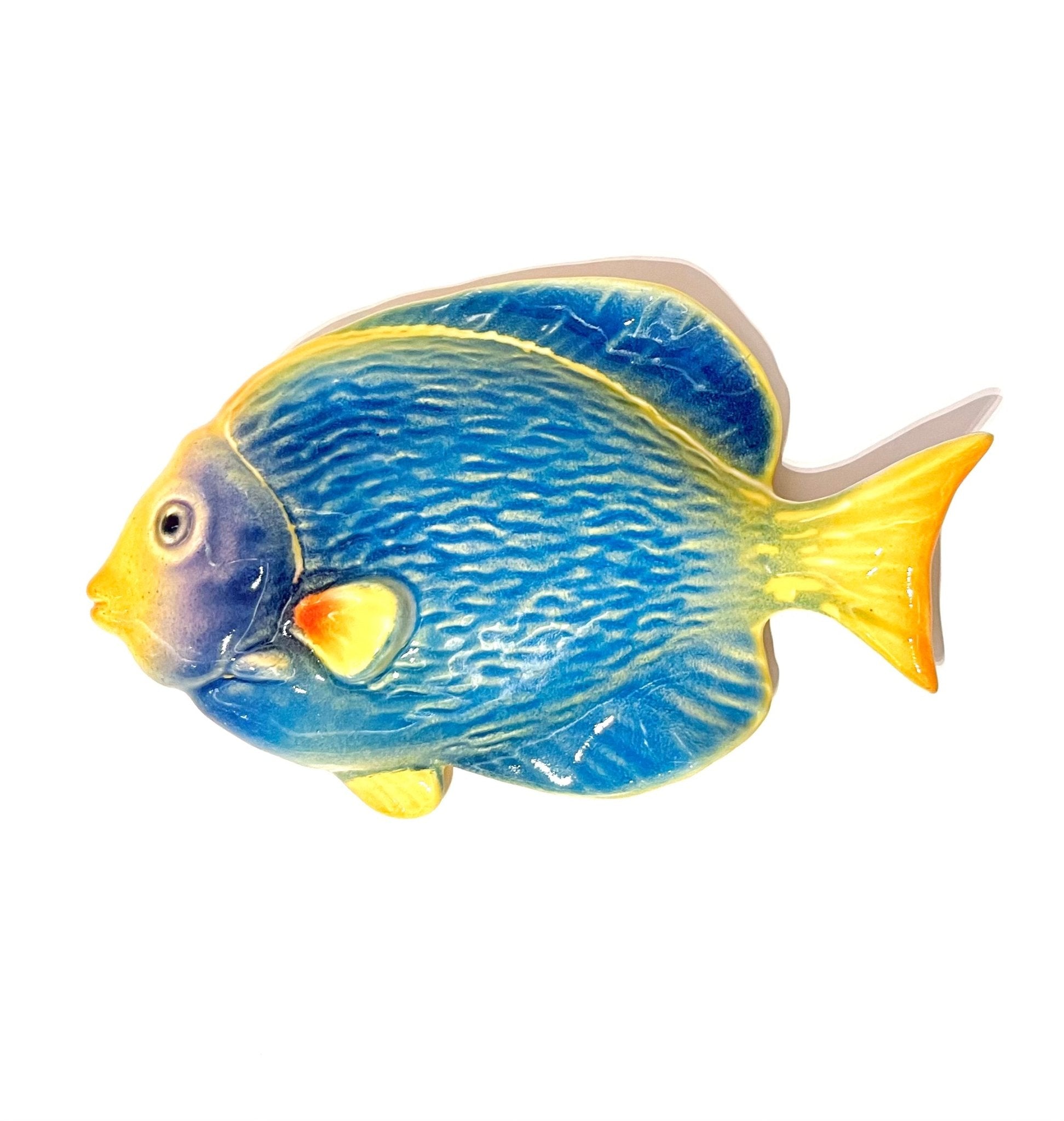 Pez de Cerámica Azul y Amarillo - 20cm. - moruecoceramicas