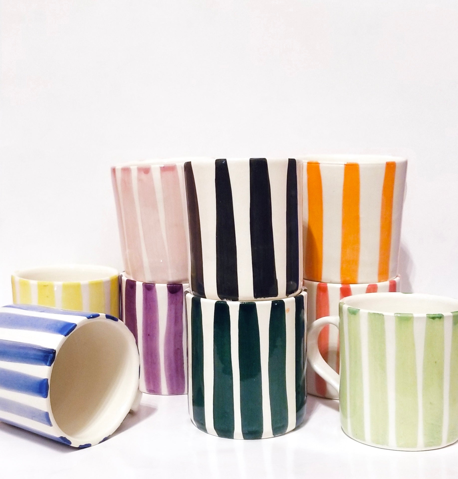Taza listas barro blanco - Morueco - moruecoceramicas