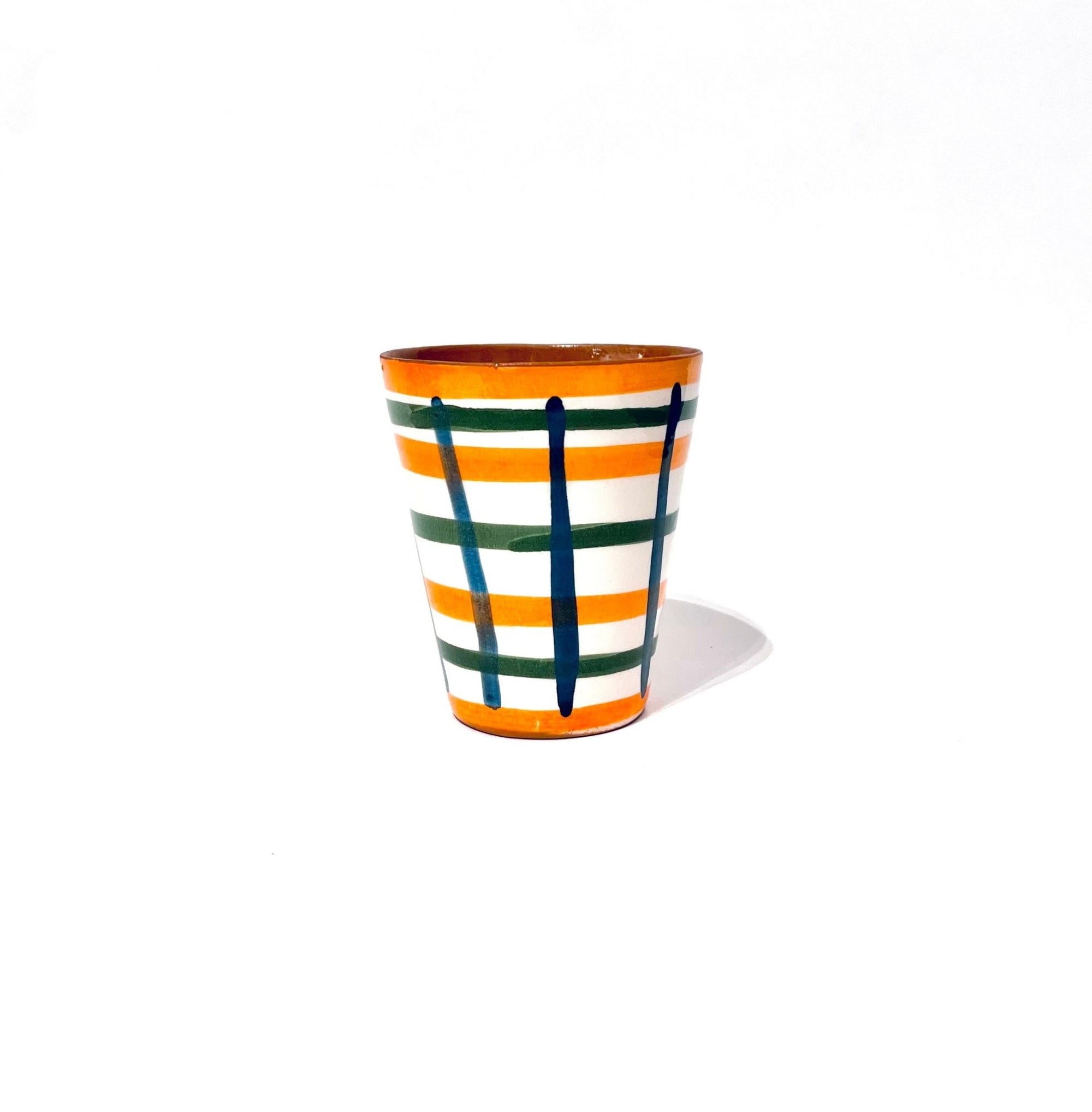 Vaso cuadros petróleo - naranja - moruecoceramicas