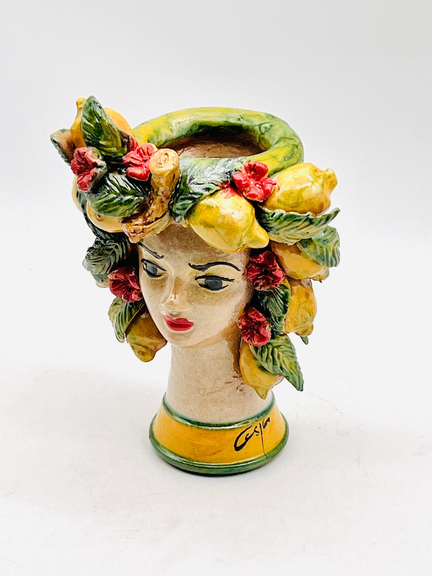 Cabeza recipiente de mujer decorada con limones 18cm