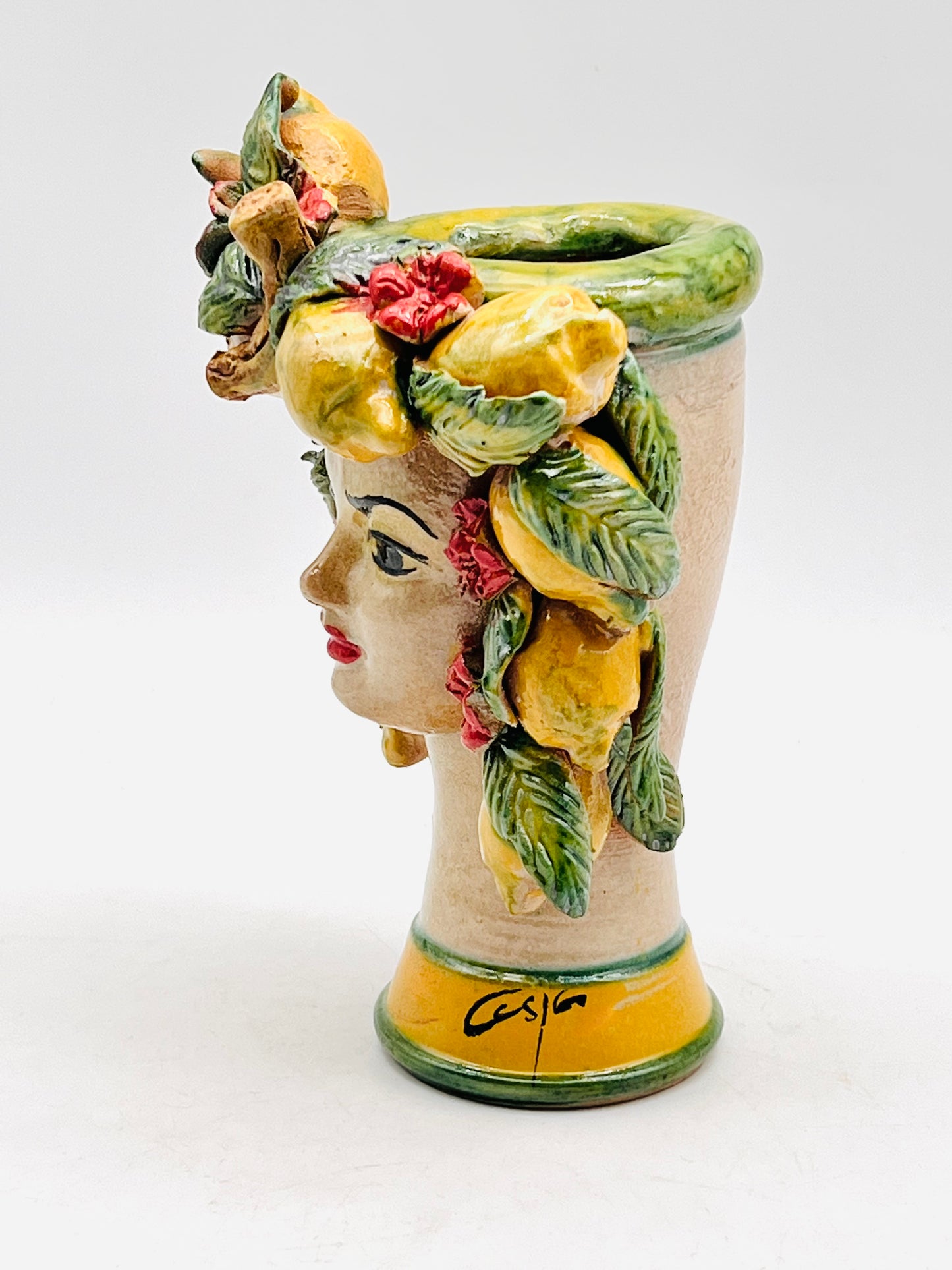 Cabeza recipiente de mujer decorada con limones 18cm